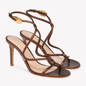 Gianvito Rossi Black Mamba 85 Strappy Sandal Heels Metallic Brown Bronze Gold